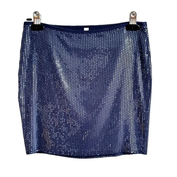 Vintage Y2K Bailey 44 Blue Sequin Mini Skirt Mermaidcore Festival Fashion Party - Picture 2 of 12